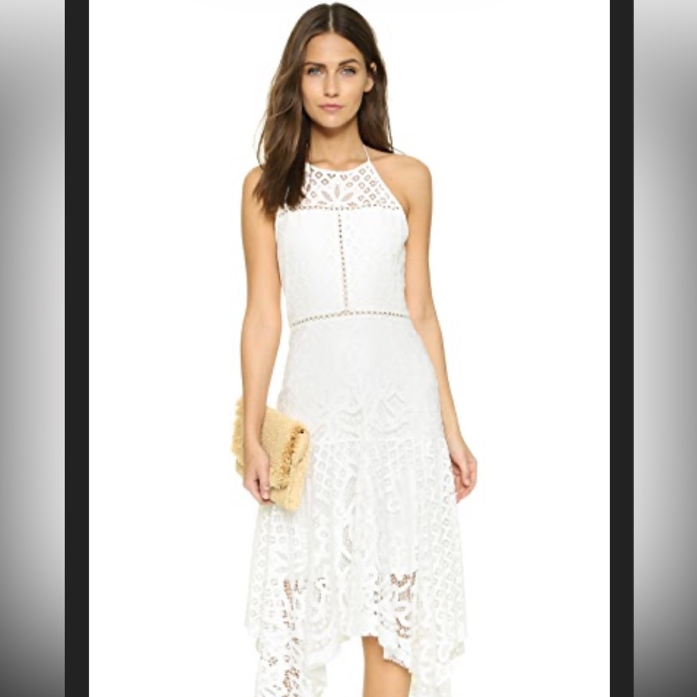 Parker Ivory Lace Halter Tulum Combo Dress Handkerchief Hem Size‎ Small